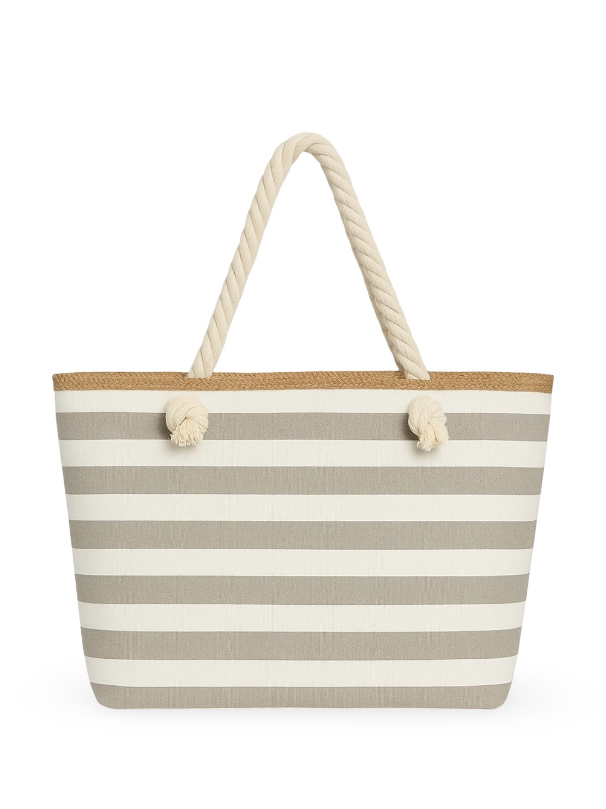 Sac de plage rayé en toile, marin corde, cabas estival coton, grand sac femme été, tote bag rayures bord de mer, modèle Éline - Sac de plage - Gris