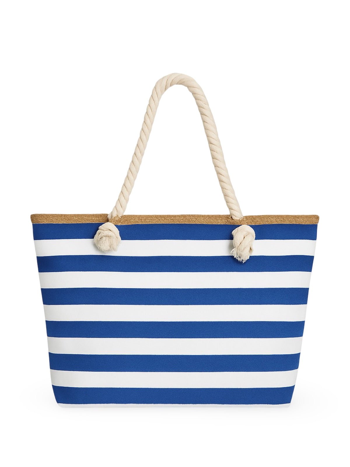 Sac de plage rayé en toile, marin corde, cabas estival coton, grand sac femme été, tote bag rayures bord de mer, modèle Éline - Sac de plage - Bleu
