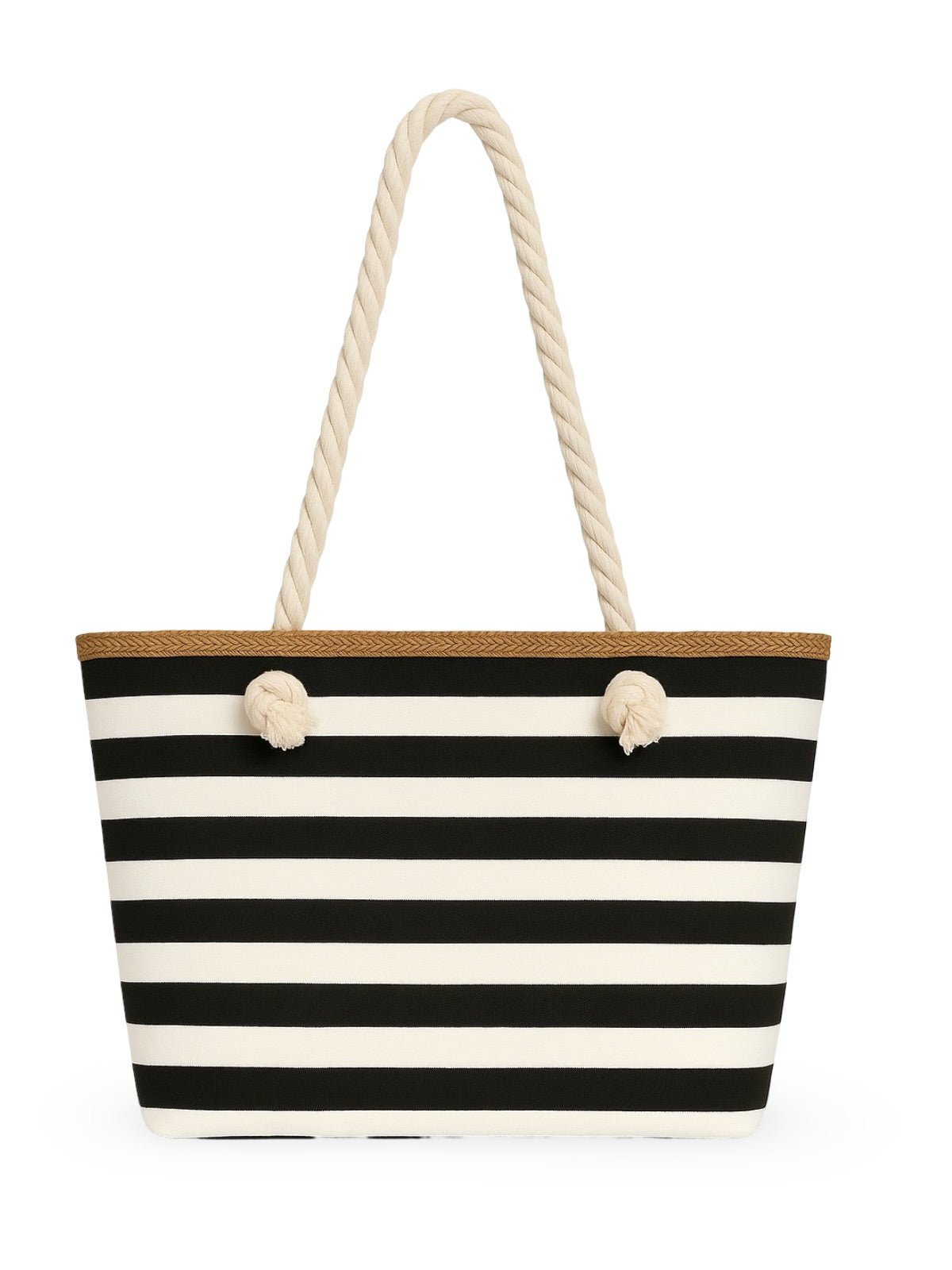 Sac de plage rayé en toile, marin corde, cabas estival coton, grand sac femme été, tote bag rayures bord de mer, modèle Éline - Sac de plage - Noir