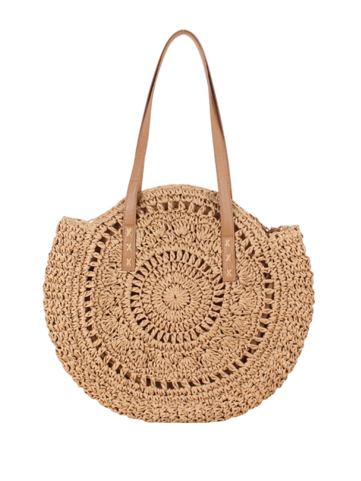 Sac de plage rond raphia, cabas plage bohème, grand sac d'été pour femme, tote - bag de vacances, modèle Gabriella - Sac de plage - Camel
