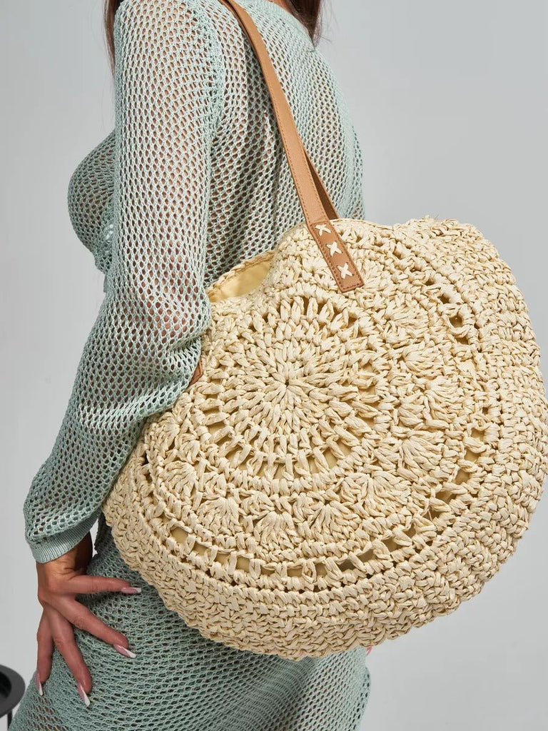 Sac de plage rond raphia, cabas plage bohème, grand sac d'été pour femme, tote - bag de vacances, modèle Gabriella - Sac de plage - Beige