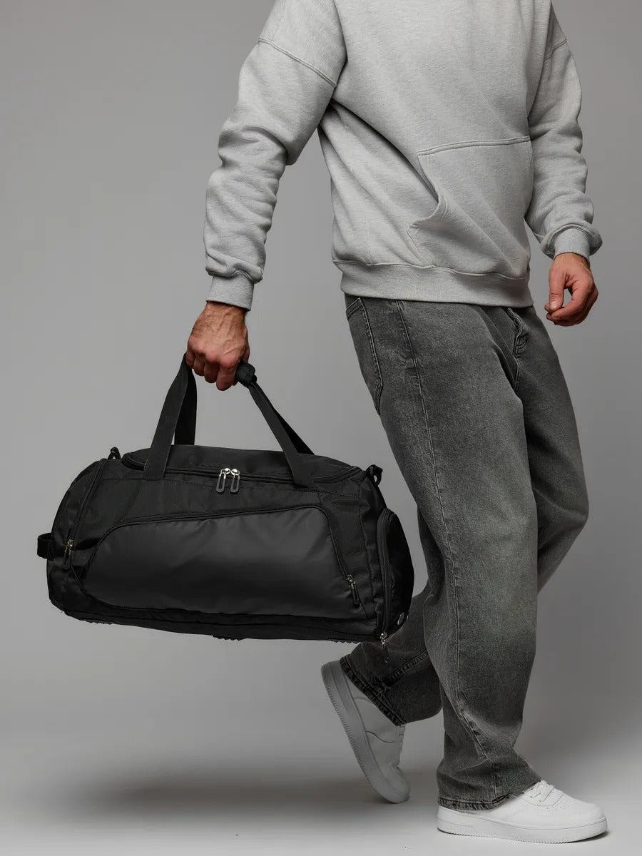 Sac de sport déperlant, compartiment chaussures, sac de voyage, sac fitness, sac à bandoulière, modèle Kilim - Sac de voyage - Noir