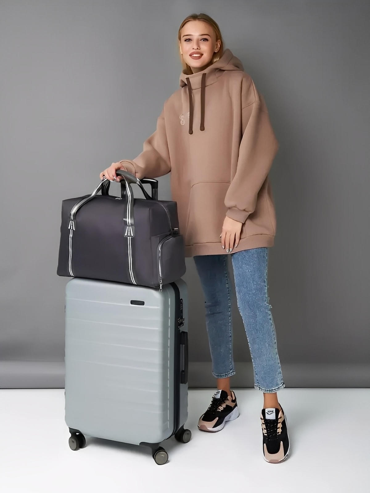 Sac de sport multifonction pour voyage, cabine avion, fitness, week - end et salle de sport, modèle Carmen - Sac de voyage - Gris