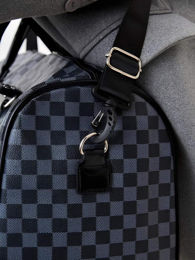 Sac de voyage damier gris, sac week end en simili vegan, sac cabine unisexe avec bandoulière, modèle Colette - Sac de voyage - Gris
