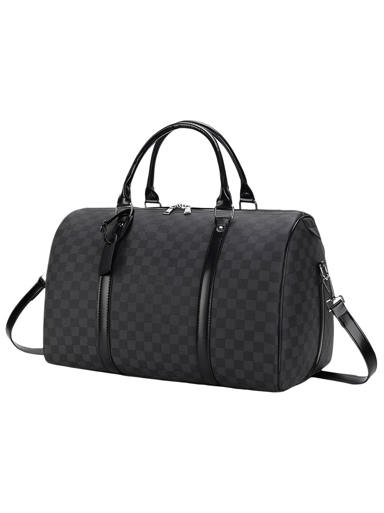 Sac de voyage damier gris, sac week end en simili vegan, sac cabine unisexe avec bandoulière, modèle Colette - Sac de voyage - Gris