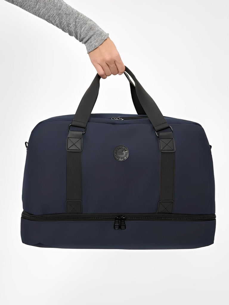 Sac de voyage grande capacité, sac de sport déperlant, compartiment chaussures, sac week - end mixte, bandoulière réglable, modèle Mahaut - Sac de voyage - Bleu marine