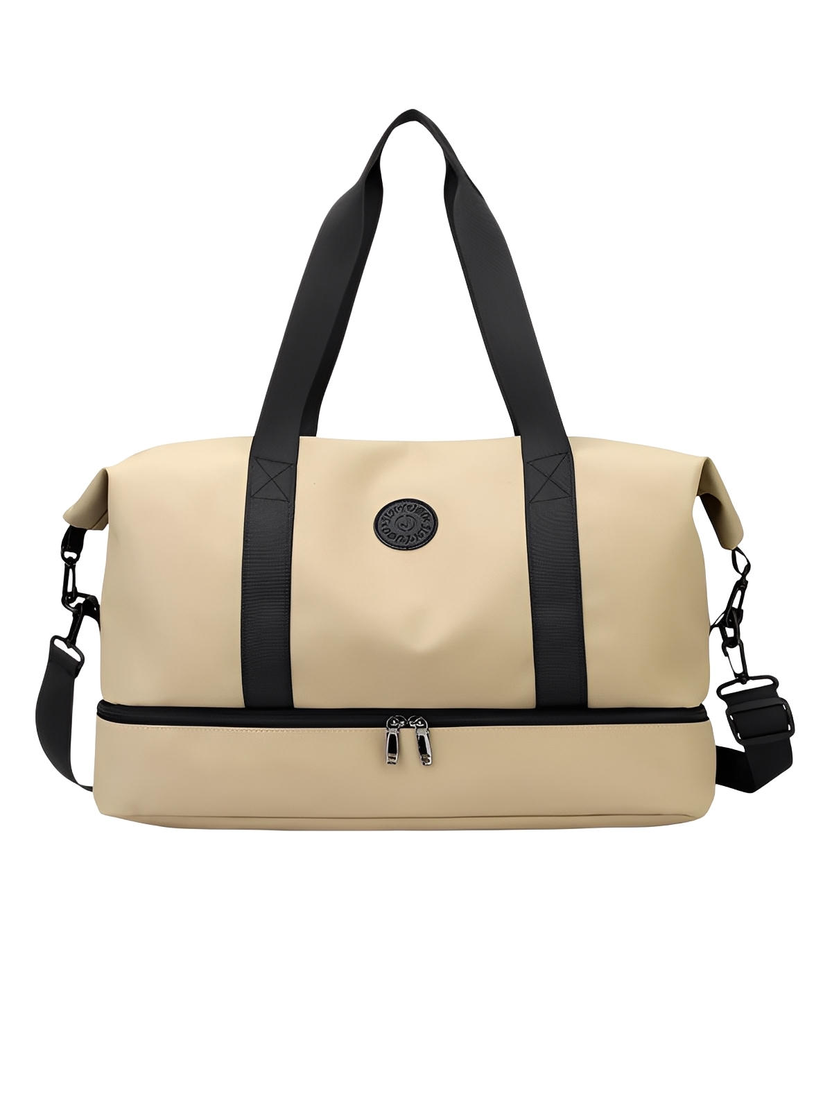 Sac de voyage grande capacité, sac de sport déperlant, compartiment chaussures, sac week - end mixte, bandoulière réglable, modèle Mahaut - Sac de voyage - Beige
