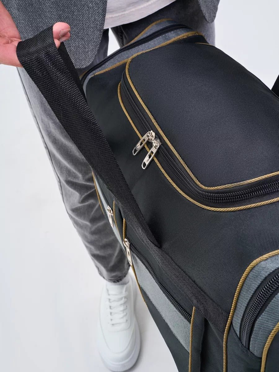 Sac de voyage homme, sac sport 60L, grand sac week - end, sac épaule résistant, sac compartiment chaussures, modèle Mauro - Sac de voyage - Noir et gris