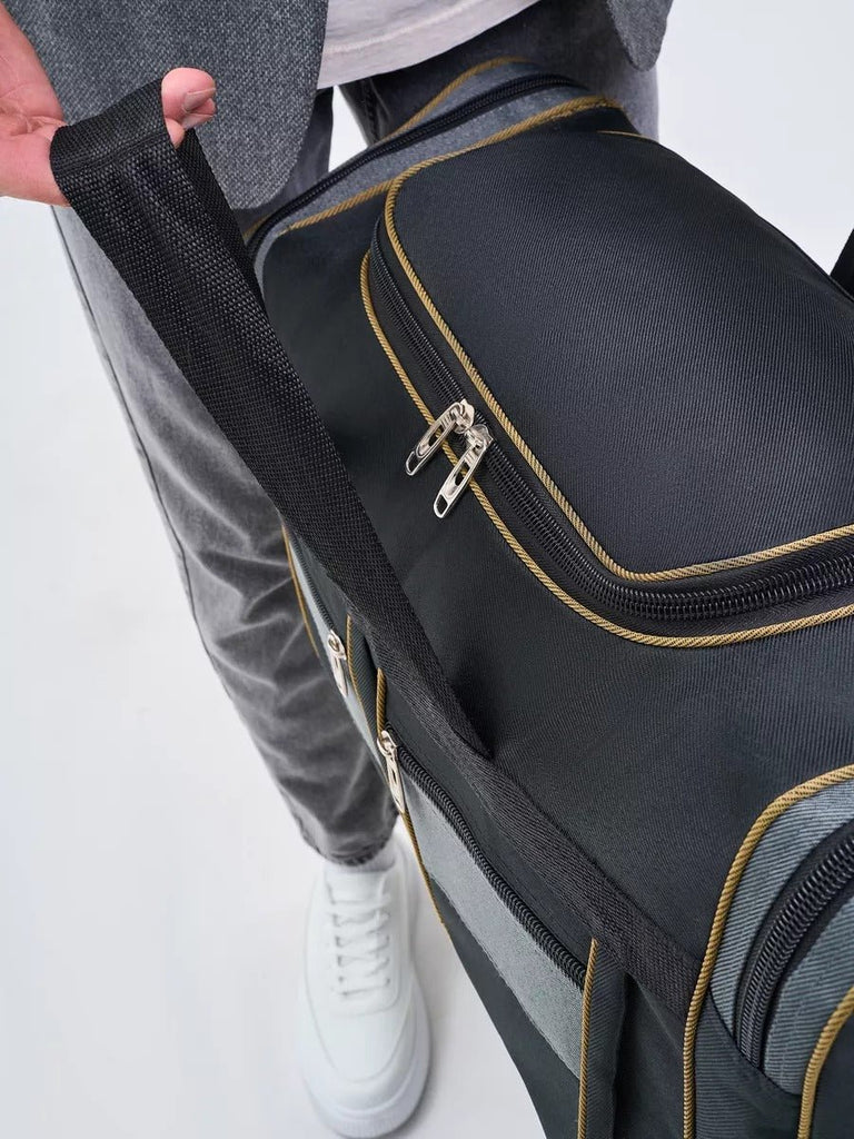 Sac de voyage homme, sac sport 60L, grand sac week - end, sac épaule résistant, sac compartiment chaussures, modèle Mauro - Sac de voyage - Noir et gris