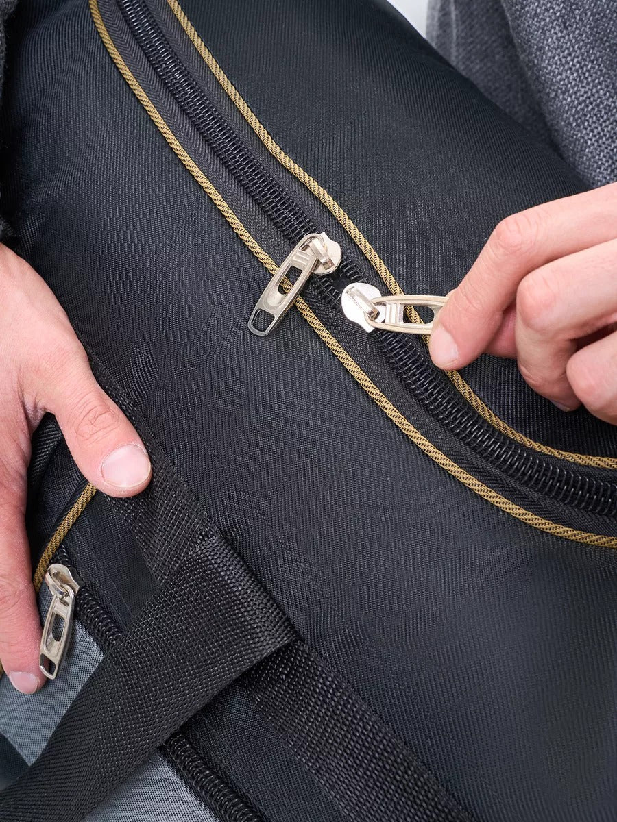 Sac de voyage homme, sac sport 60L, grand sac week - end, sac épaule résistant, sac compartiment chaussures, modèle Mauro - Sac de voyage - Noir et gris