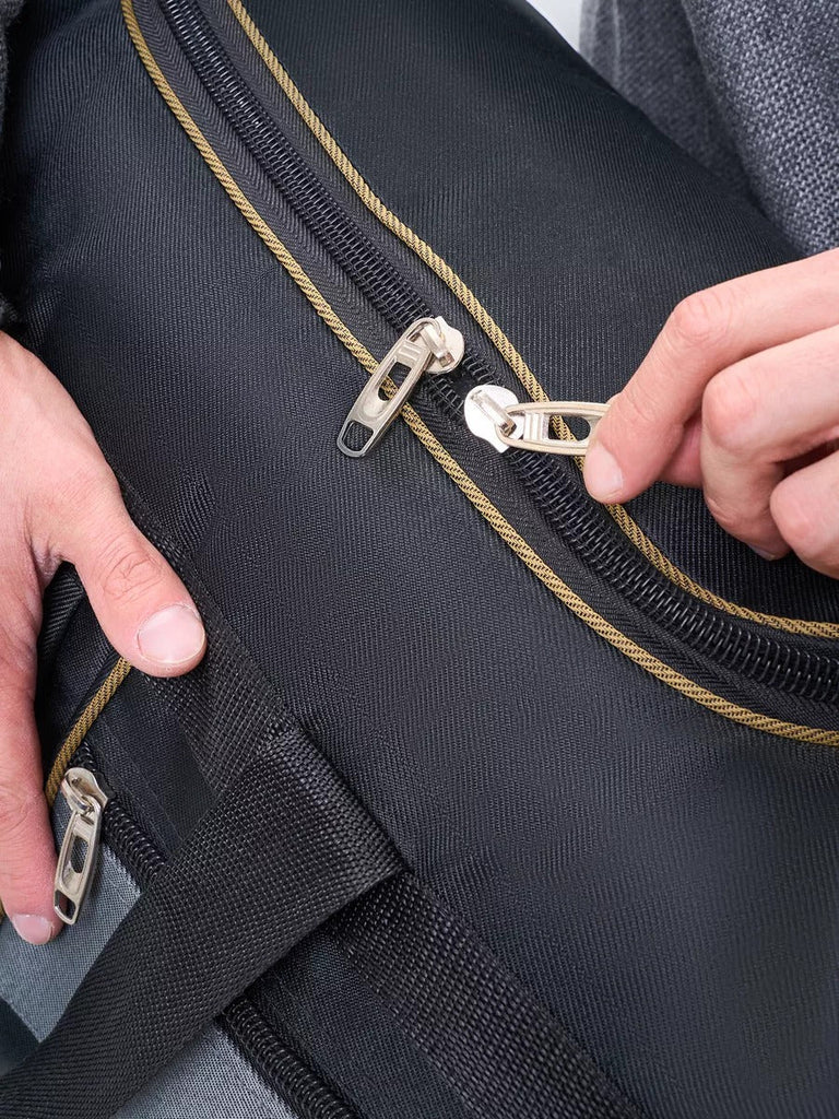 Sac de voyage homme, sac sport 60L, grand sac week - end, sac épaule résistant, sac compartiment chaussures, modèle Mauro - Sac de voyage - Noir et gris