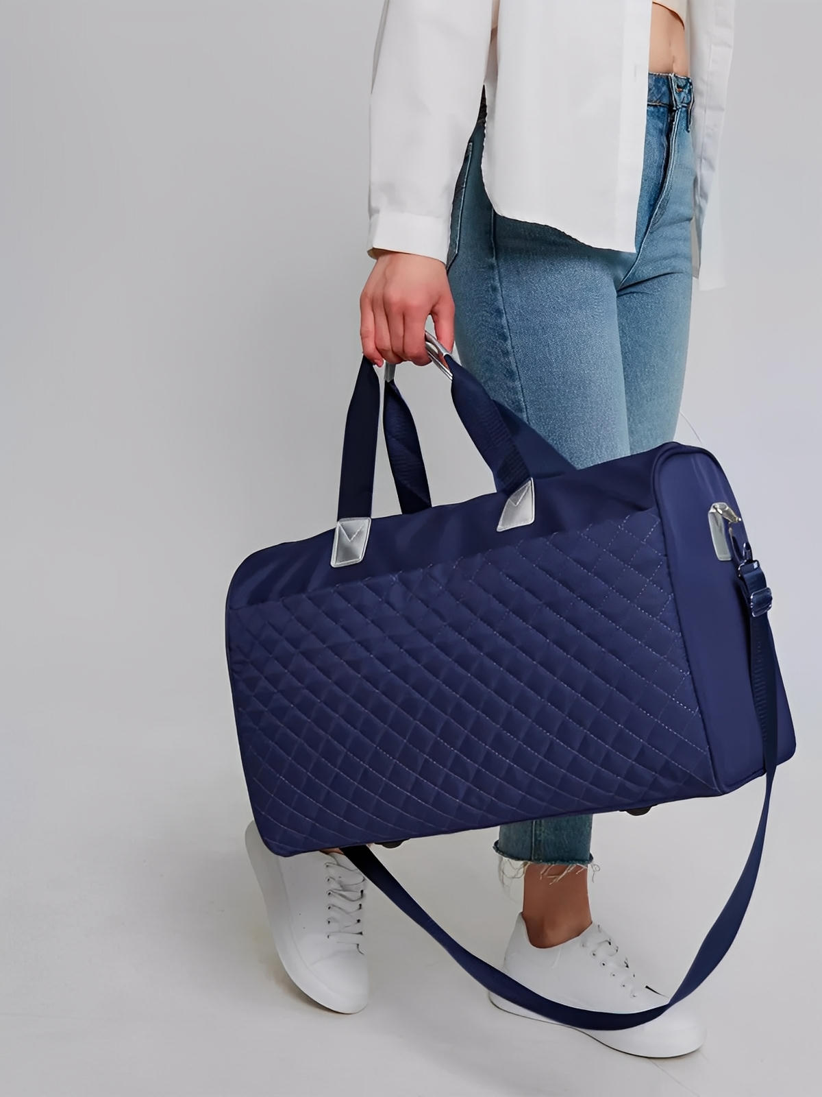 Sac de voyage matelassé, sac cabine léger, sac de sport femme, sac weekend résistant, modèle Pélagie - Sac de voyage - Bleu marine