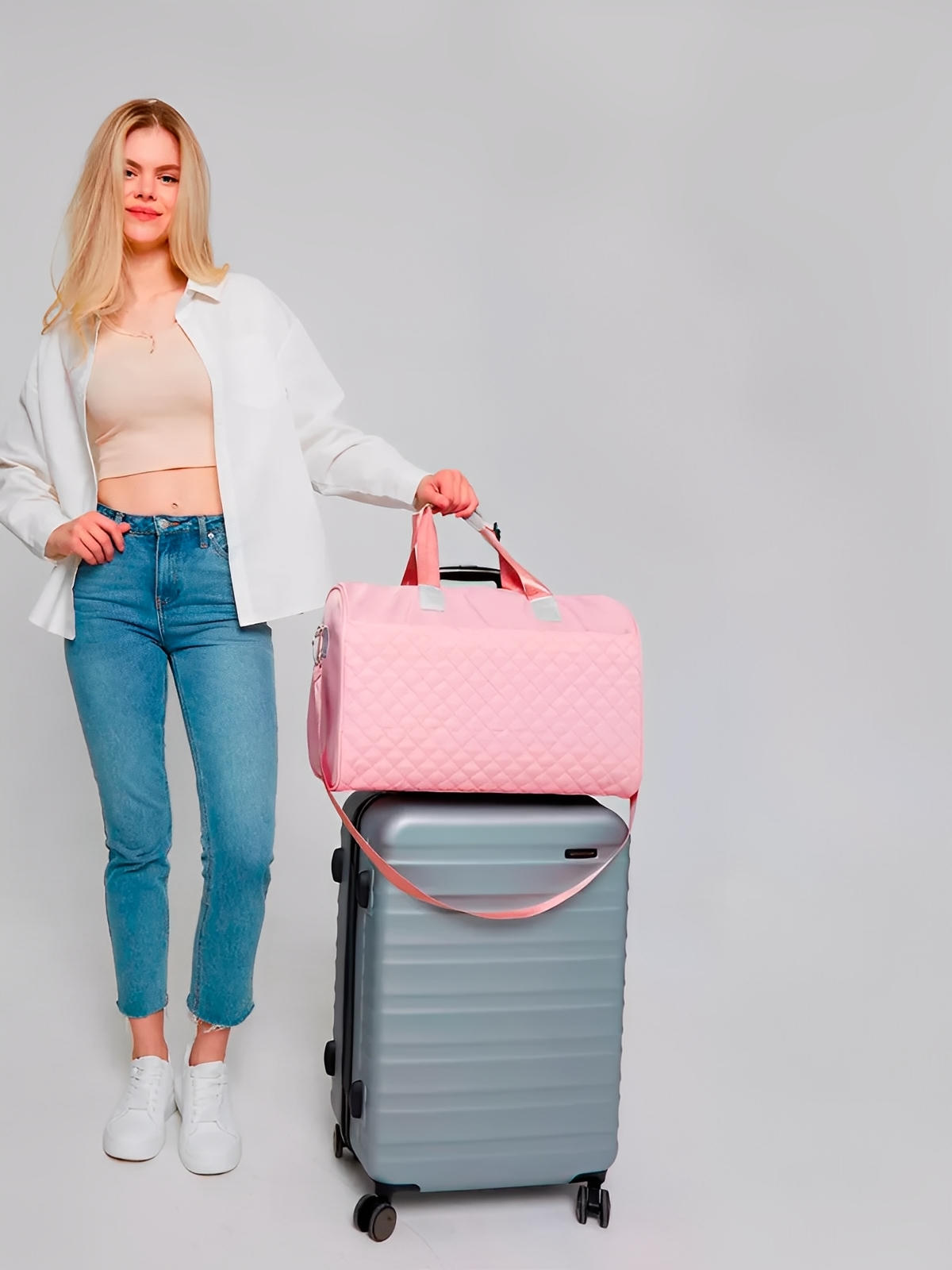 Sac de voyage matelassé, sac cabine léger, sac de sport femme, sac weekend résistant, modèle Pélagie - Sac de voyage - Rose