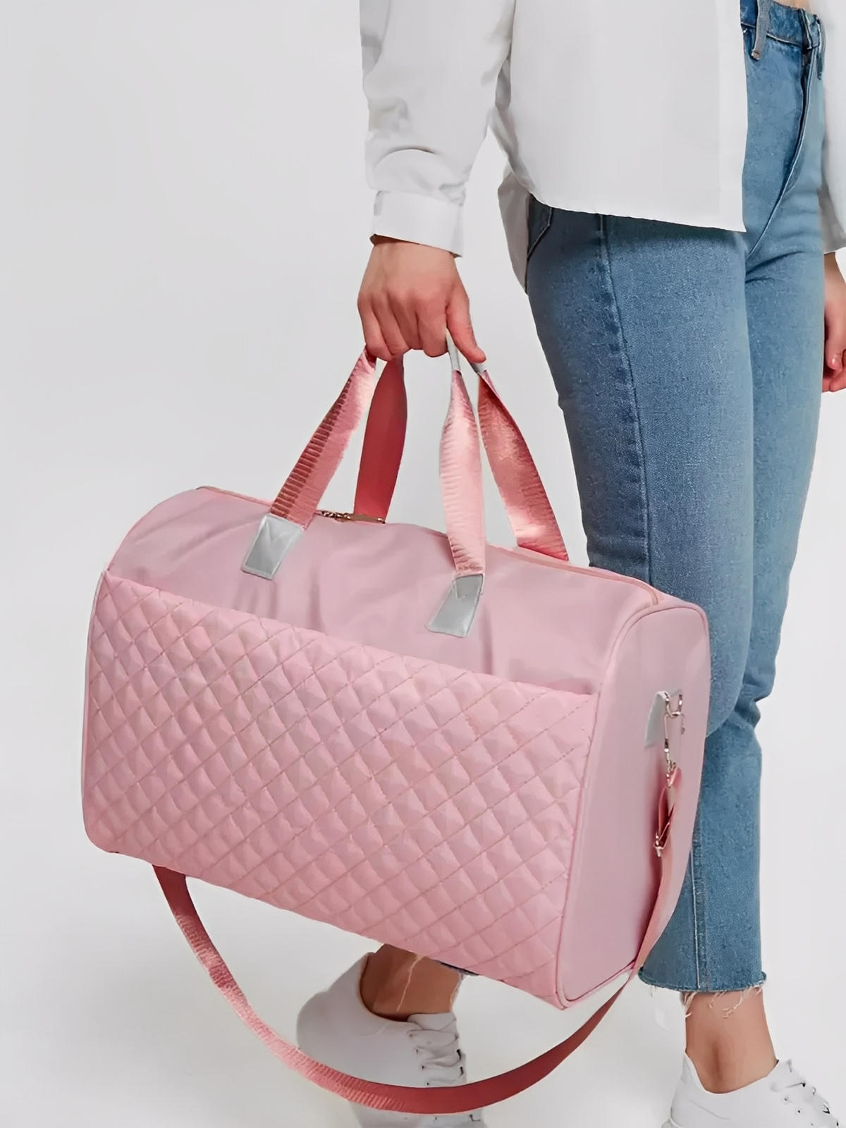 Sac de voyage matelassé, sac cabine léger, sac de sport femme, sac weekend résistant, modèle Pélagie - Sac de voyage - Rose