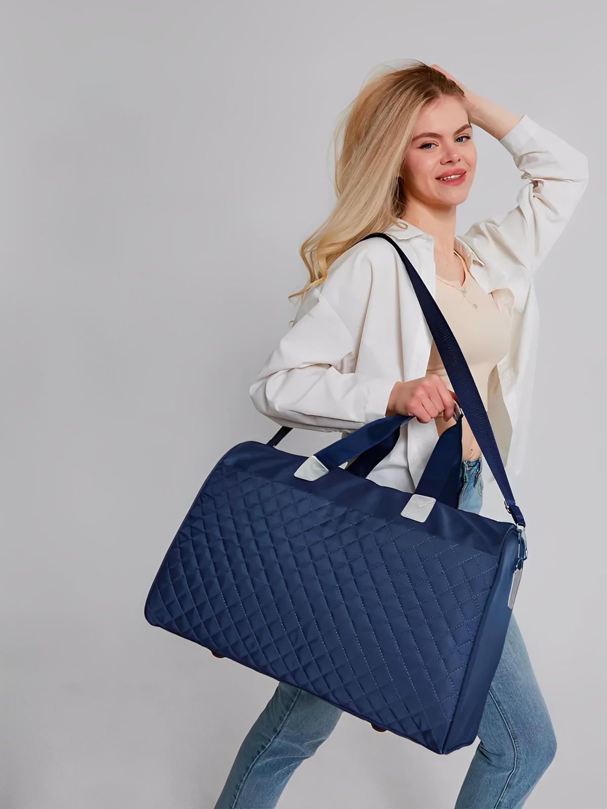 Sac de voyage matelassé, sac cabine léger, sac de sport femme, sac weekend résistant, modèle Pélagie - Sac de voyage - Bleu marine