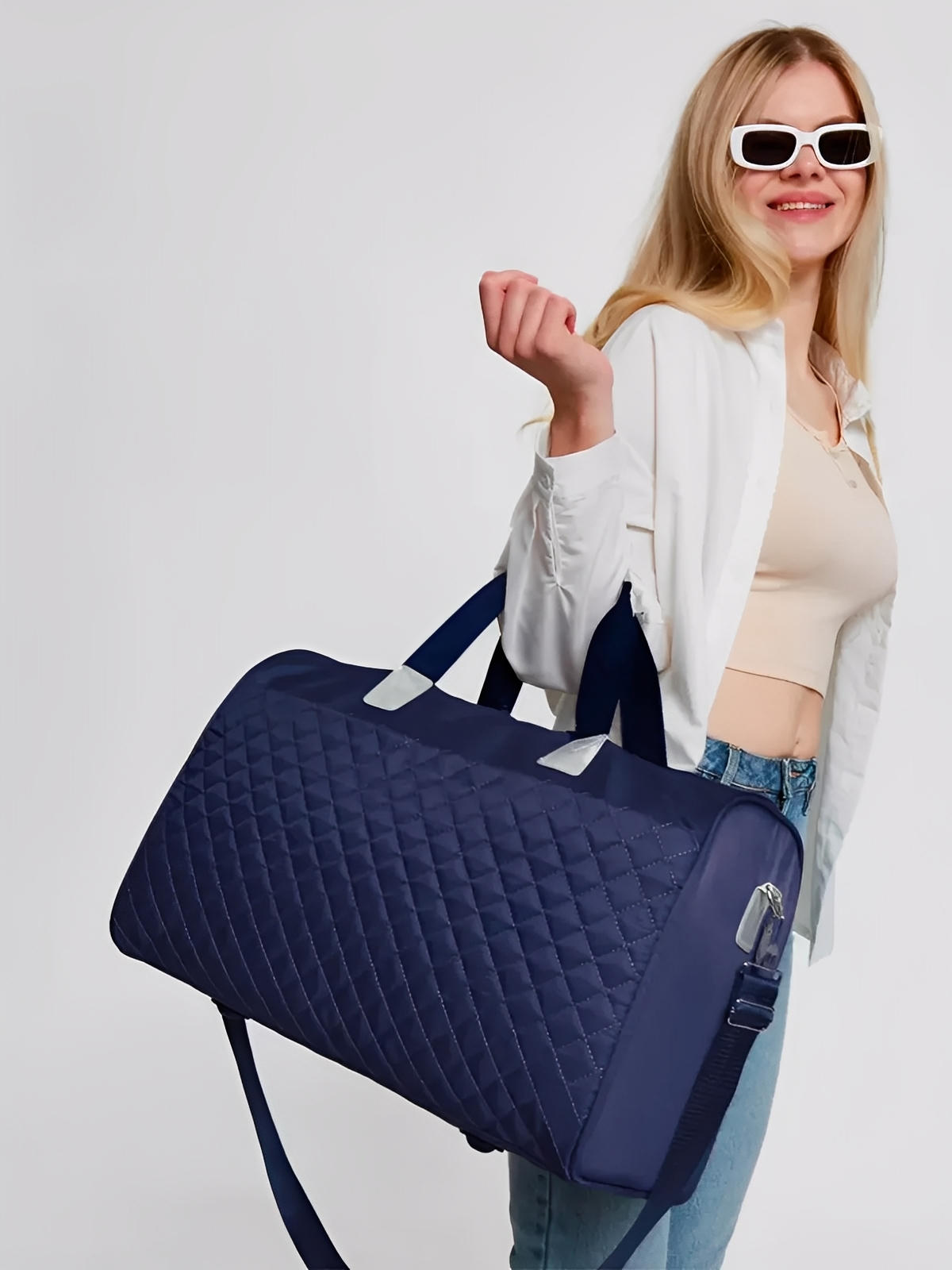 Sac de voyage matelassé, sac cabine léger, sac de sport femme, sac weekend résistant, modèle Pélagie - Sac de voyage - Bleu marine