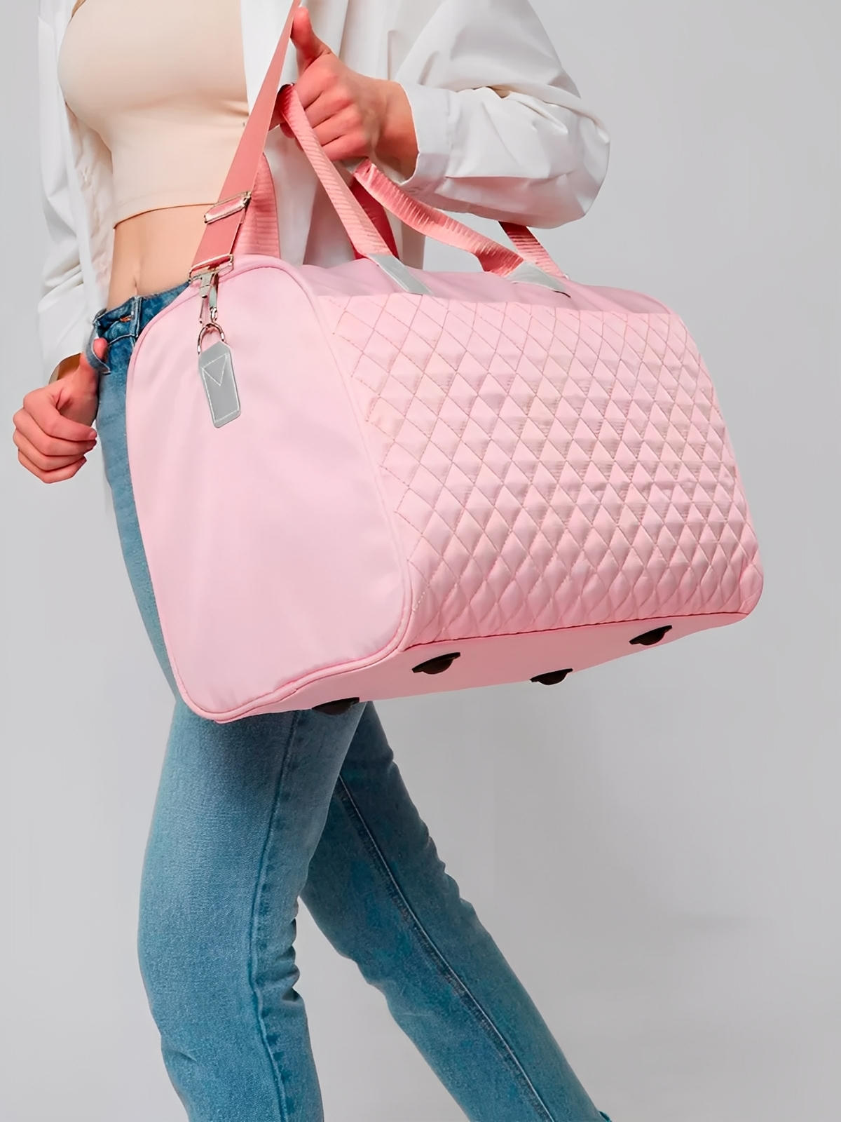 Sac de voyage matelassé, sac cabine léger, sac de sport femme, sac weekend résistant, modèle Pélagie - Sac de voyage - Rose