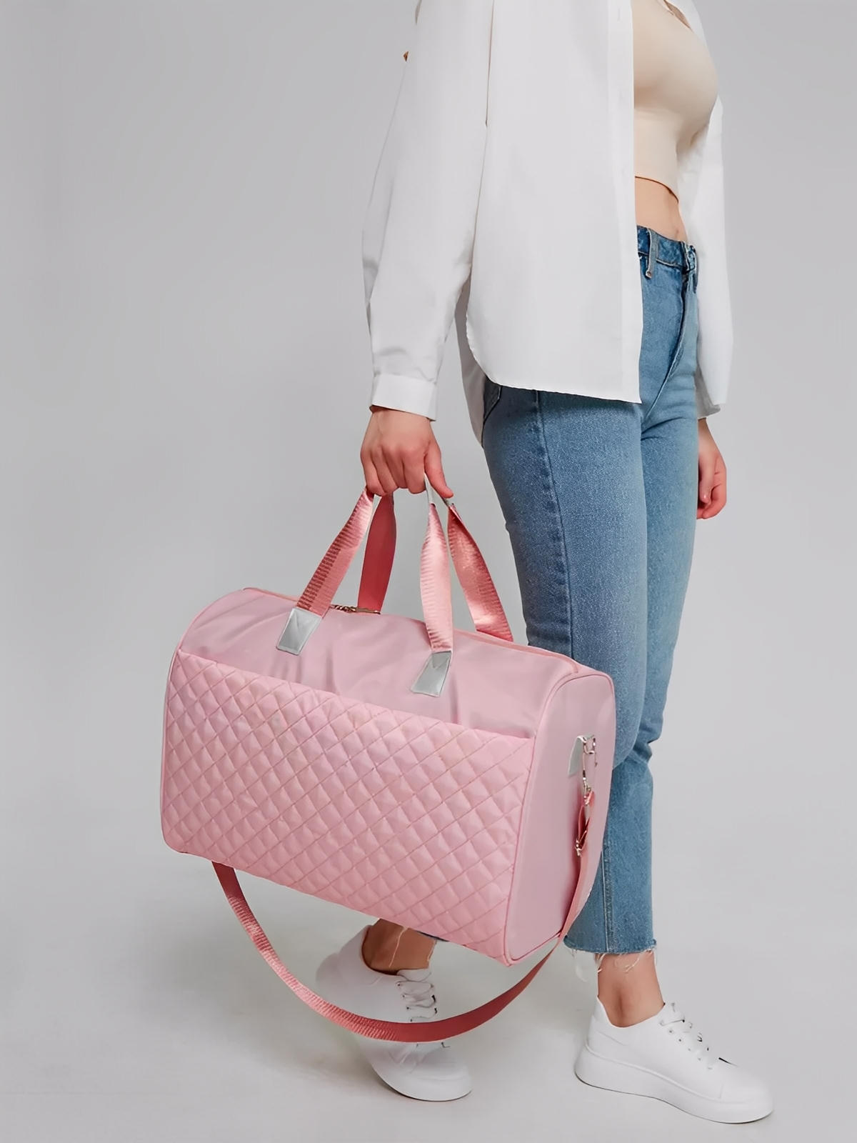 Sac de voyage matelassé, sac cabine léger, sac de sport femme, sac weekend résistant, modèle Pélagie - Sac de voyage - Rose