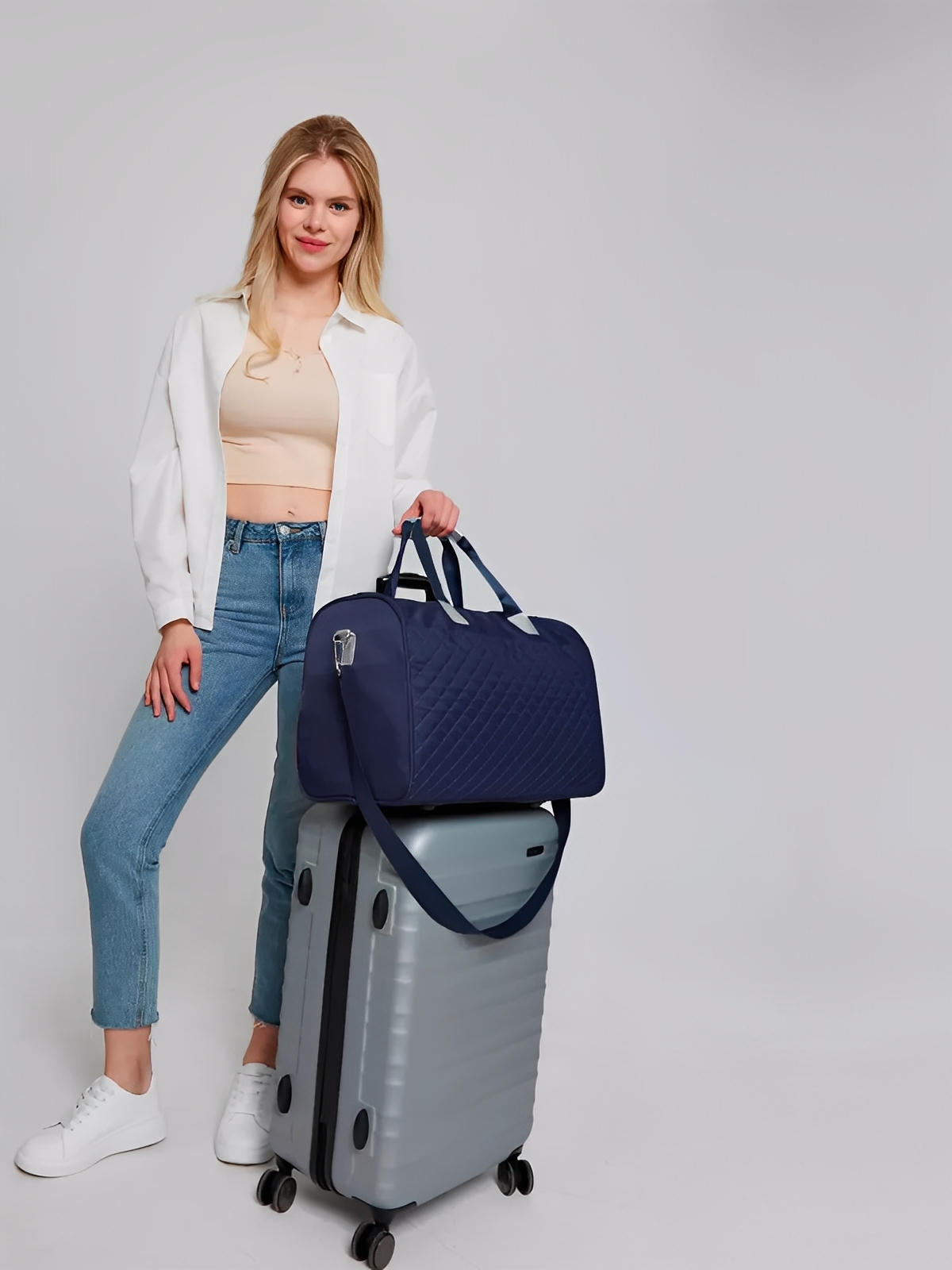 Sac de voyage matelassé, sac cabine léger, sac de sport femme, sac weekend résistant, modèle Pélagie - Sac de voyage - Bleu marine