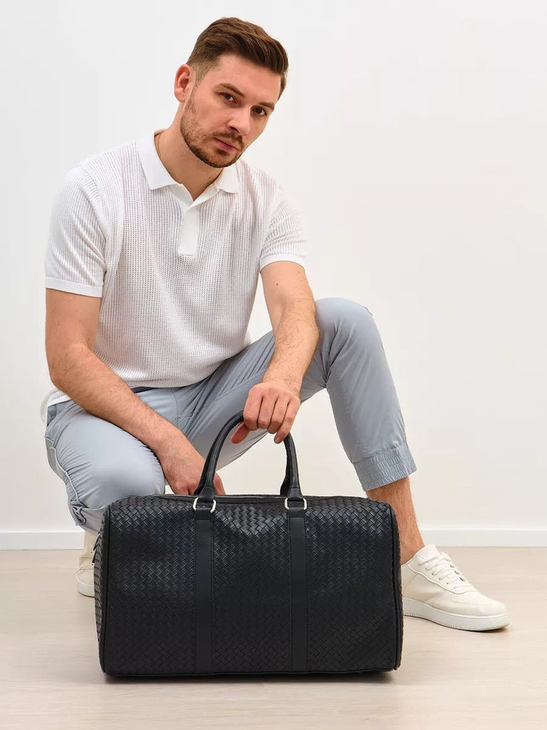 Sac de voyage mixte style luxe, sac de sport, sac week end, sac à main business, sac bandoulière noir tressé, vacances, modèle Zulma - Sac de voyage - Noir