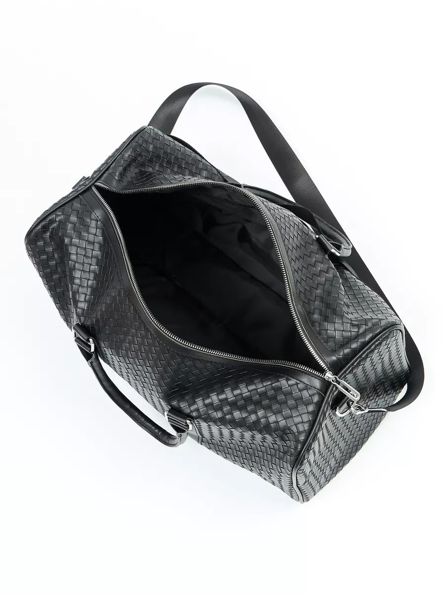Sac de voyage mixte style luxe, sac de sport, sac week end, sac à main business, sac bandoulière noir tressé, vacances, modèle Zulma - Sac de voyage - Noir