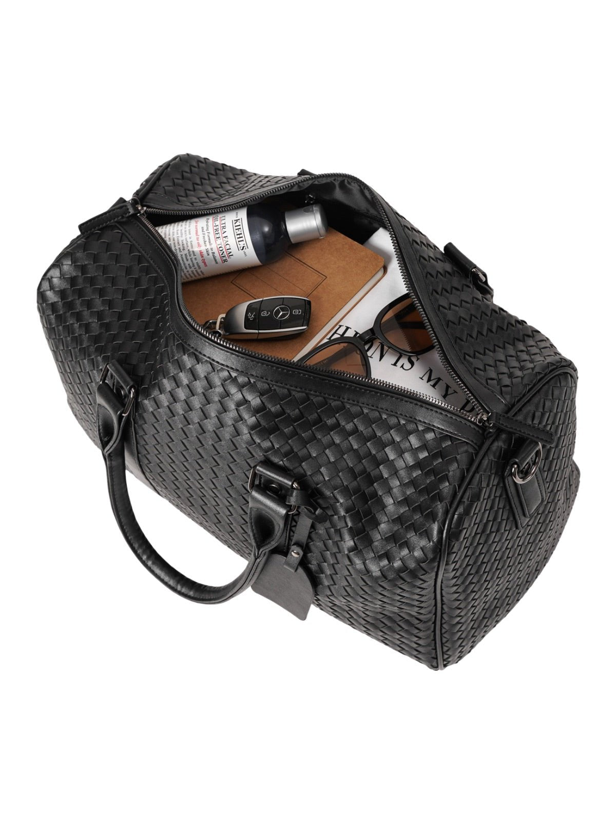 Sac de voyage mixte style luxe, sac de sport, sac week end, sac à main business, sac bandoulière noir tressé, vacances, modèle Zulma - Sac de voyage - Noir