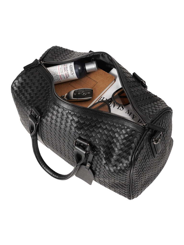 Sac de voyage mixte style luxe, sac de sport, sac week end, sac à main business, sac bandoulière noir tressé, vacances, modèle Zulma - Sac de voyage - Noir