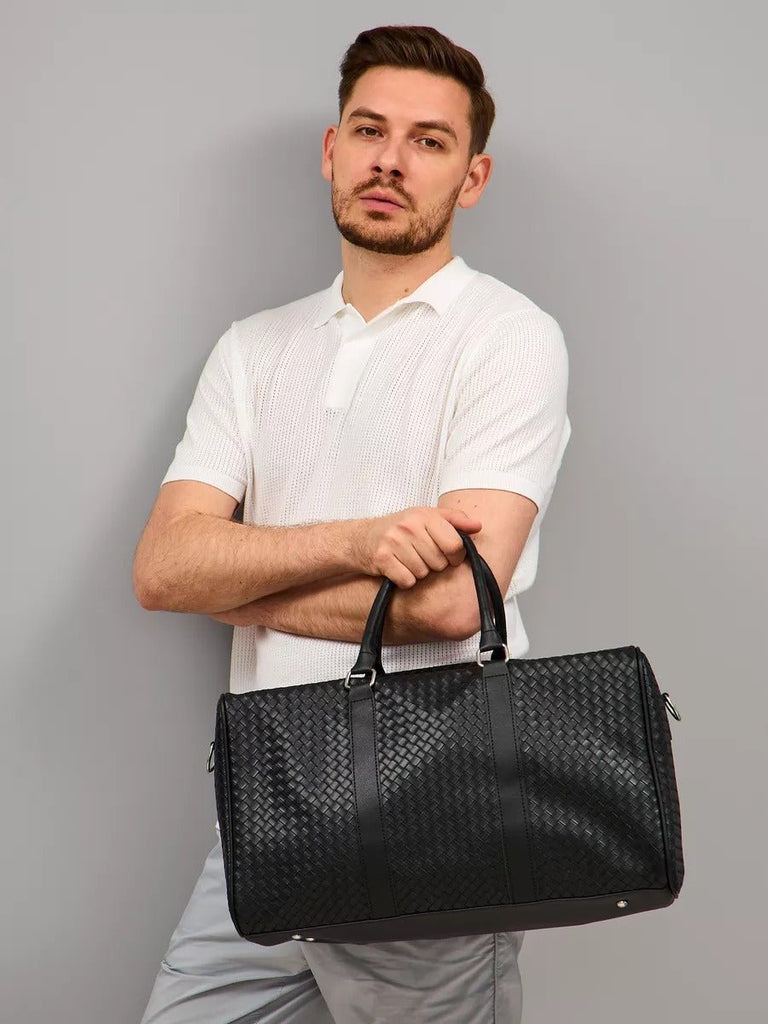 Sac de voyage mixte style luxe, sac de sport, sac week end, sac à main business, sac bandoulière noir tressé, vacances, modèle Zulma - Sac de voyage - Noir