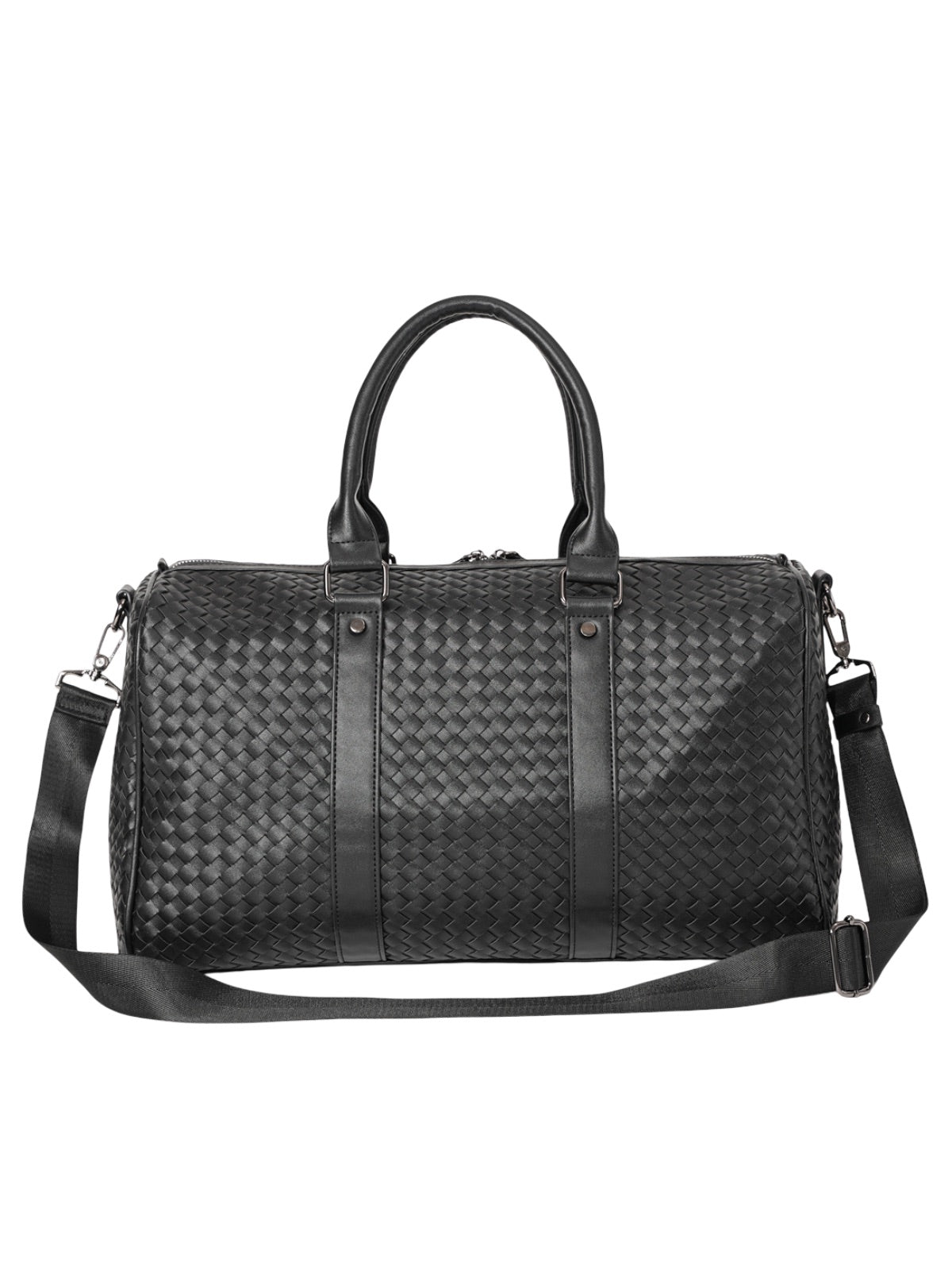 Sac de voyage mixte style luxe, sac de sport, sac week end, sac à main business, sac bandoulière noir tressé, vacances, modèle Zulma - Sac de voyage - Noir