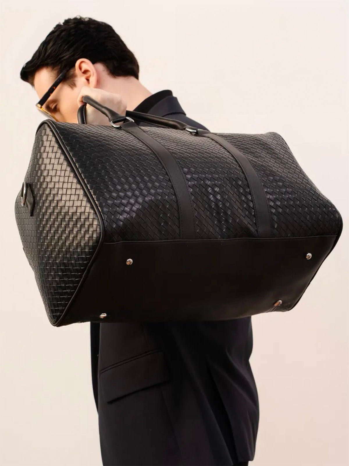 Sac de voyage mixte style luxe, sac de sport, sac week end, sac à main business, sac bandoulière noir tressé, vacances, modèle Zulma - Sac de voyage - Noir