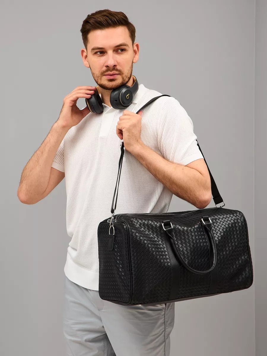 Sac de voyage mixte style luxe, sac de sport, sac week end, sac à main business, sac bandoulière noir tressé, vacances, modèle Zulma - Sac de voyage - Noir