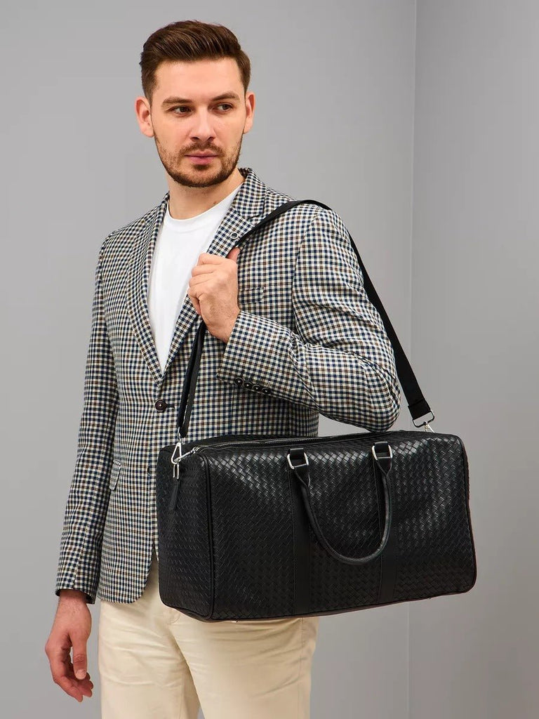 Sac de voyage mixte style luxe, sac de sport, sac week end, sac à main business, sac bandoulière noir tressé, vacances, modèle Zulma - Sac de voyage - Noir