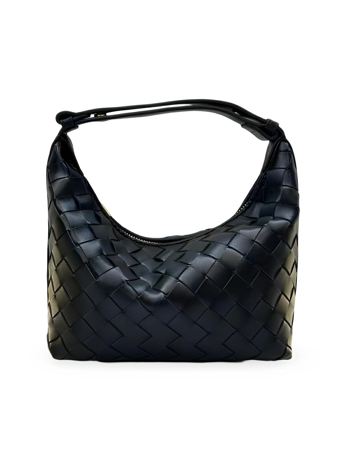 Sac en simili vegan tressé femme, sac baguette épaule et main, design luxe, format compact, tendance 2025, modèle Juliette - Sac à main - Noir