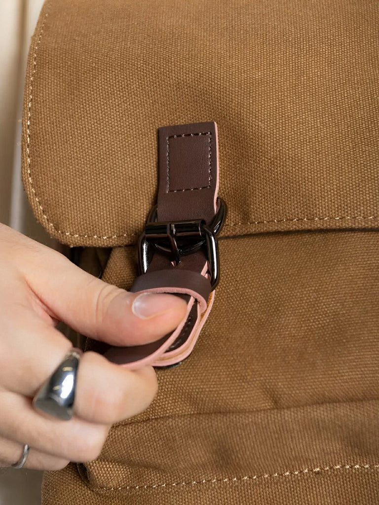 Sac messager en toile, au style rétro, poches multiples et fermeture sécurisée, modèle Donatien - Sac Bandoulière - Marron