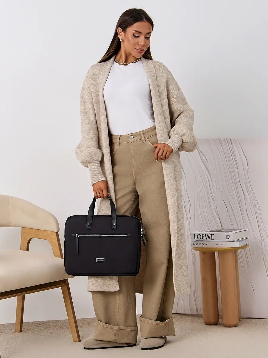 Sac ordinateur femme, housse ordinateur 15 pouces, sacoche PC imperméable, pochette ordinateur fine, mallette documents, modèle Joy - Housse - Noir M