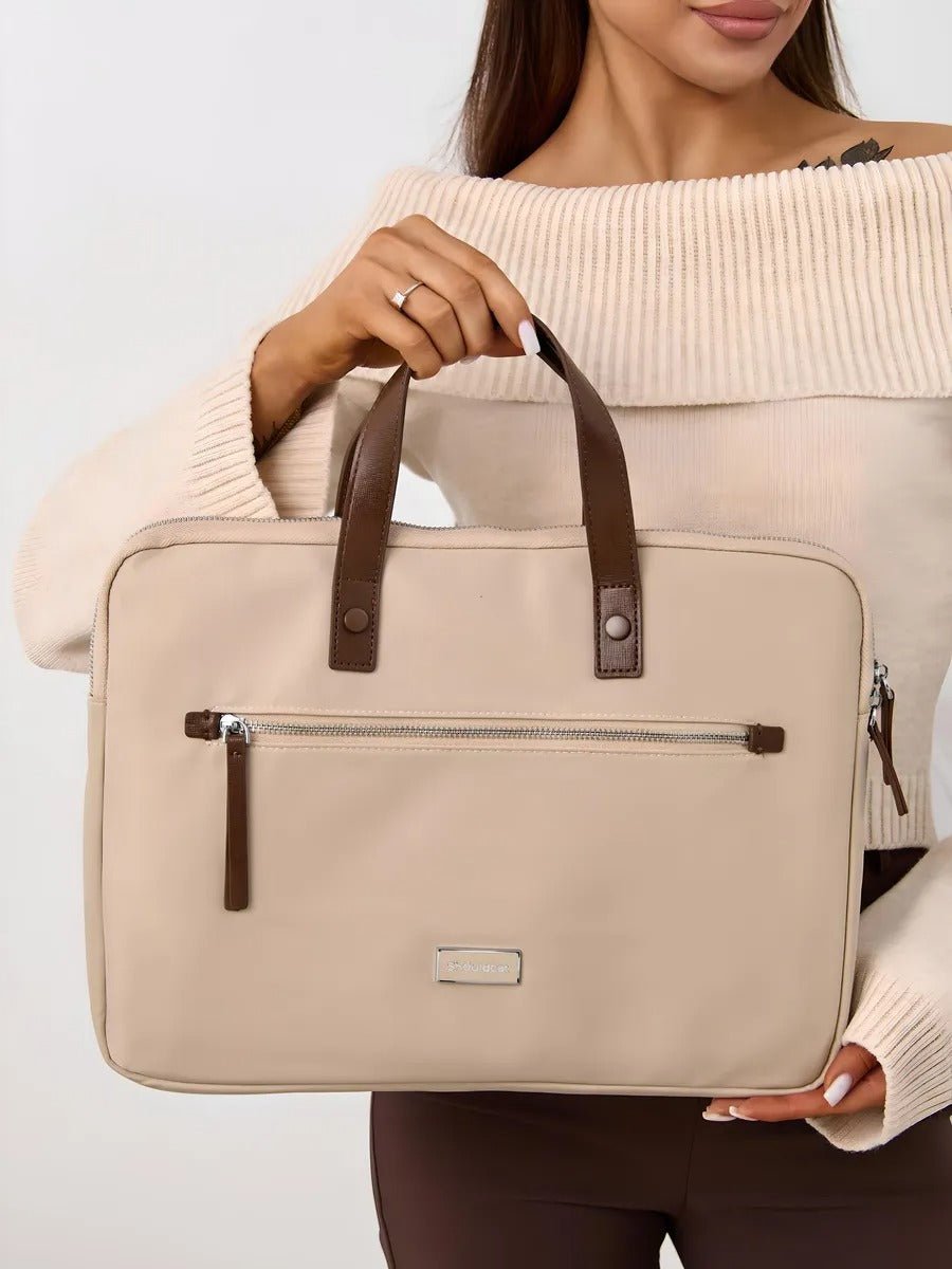 Sac ordinateur femme, housse ordinateur 15 pouces, sacoche PC imperméable, pochette ordinateur fine, mallette documents, modèle Joy - Housse - Beige M