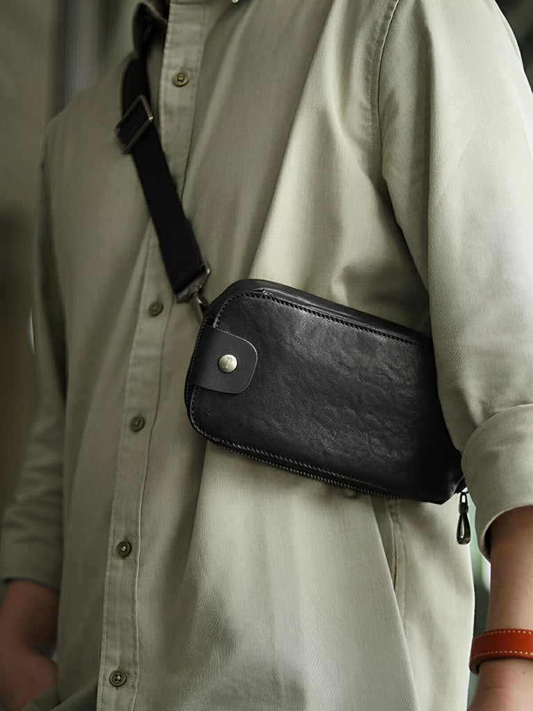 Sacoche à bandoulière en cuir, compact et fonctionnelle, modèle Marien - Sacoche - Noir