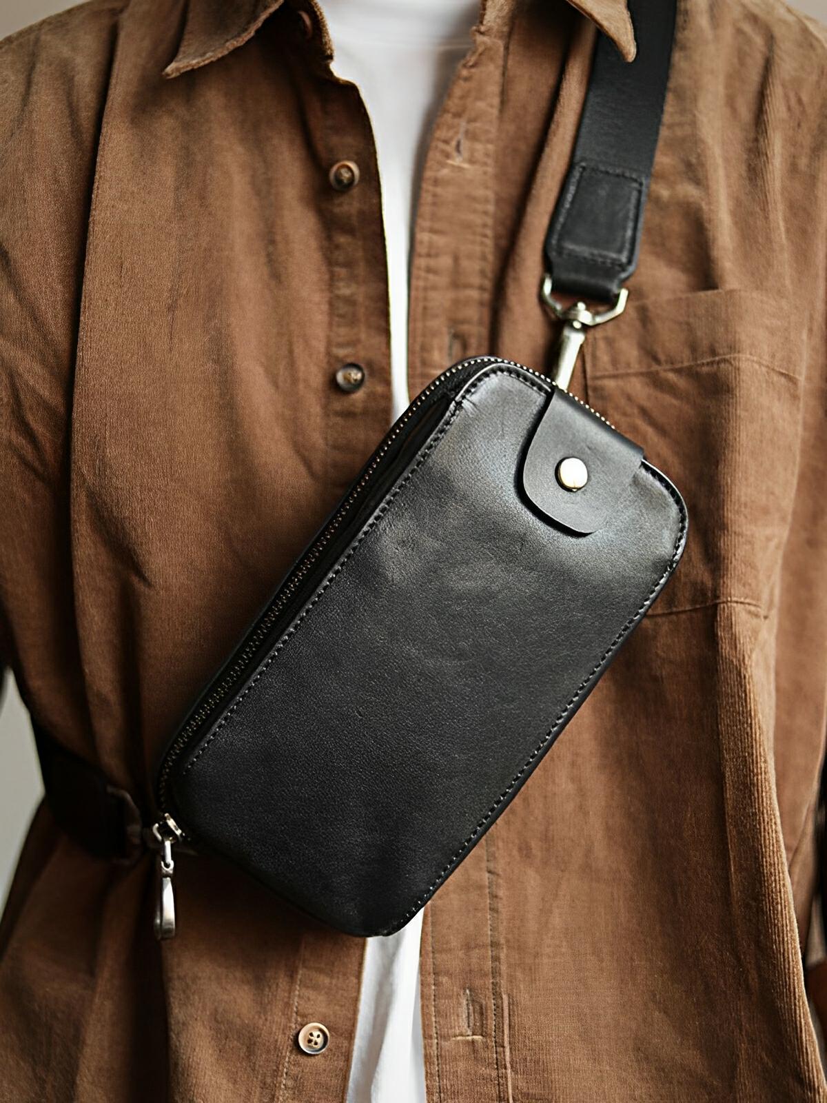 Sacoche à bandoulière en cuir, compact et fonctionnelle, modèle Marien - Sacoche - Noir
