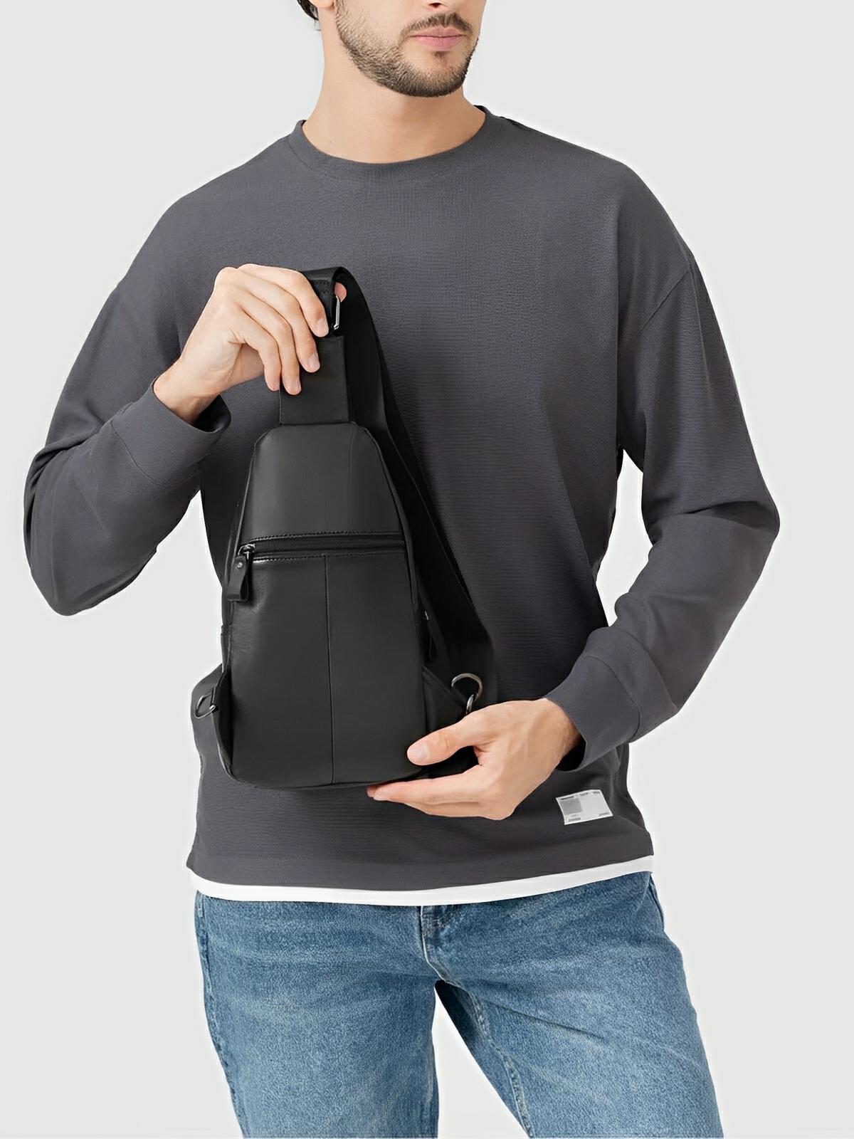 Sacoche de poitrine compact en cuir, rangement organisé et design moderne, modèle Saturnin - Sacoche - Noir