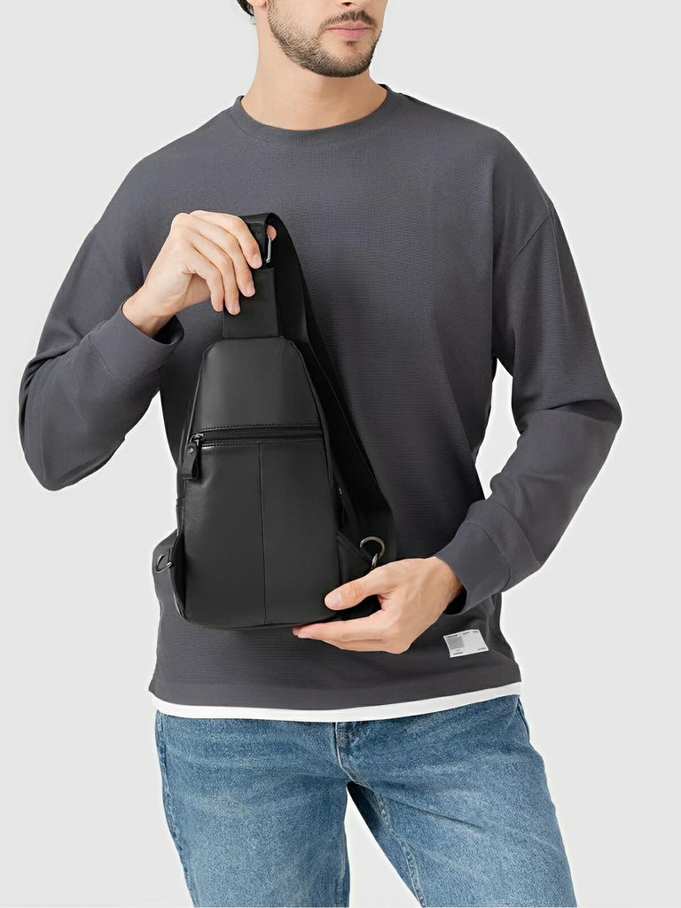 Sacoche de poitrine compact en cuir, rangement organisé et design moderne, modèle Saturnin - Sacoche - Noir