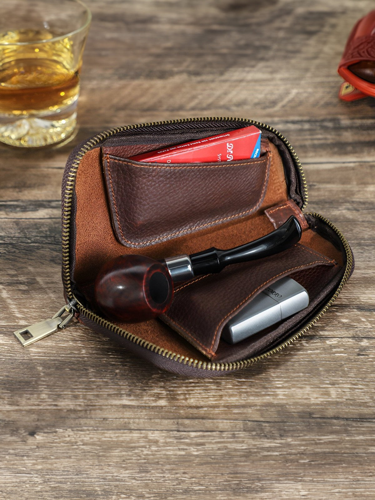 Pipe case, made of leather, practical and durable, Porphyre model