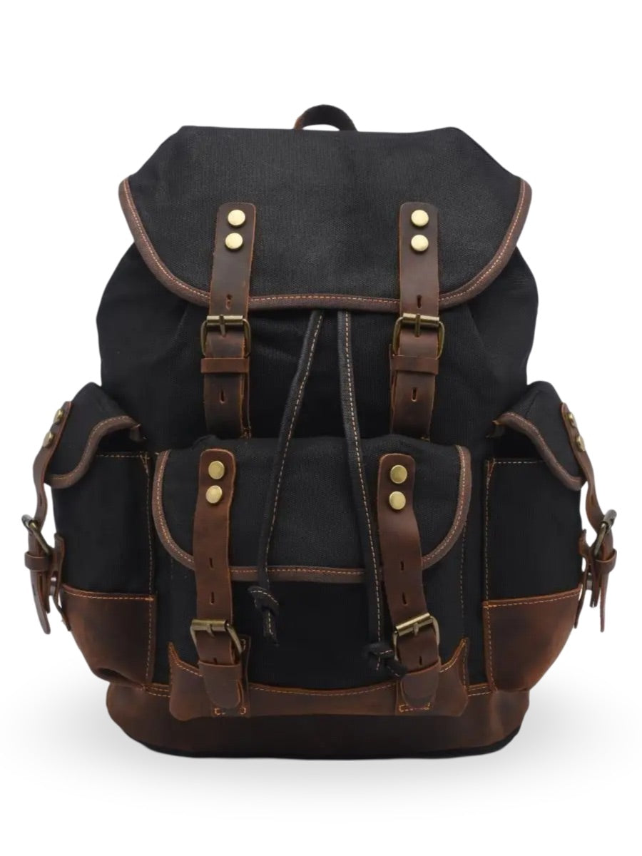 Waxed canvas and genuine leather backpack, waterproof and spacious, Beltran model