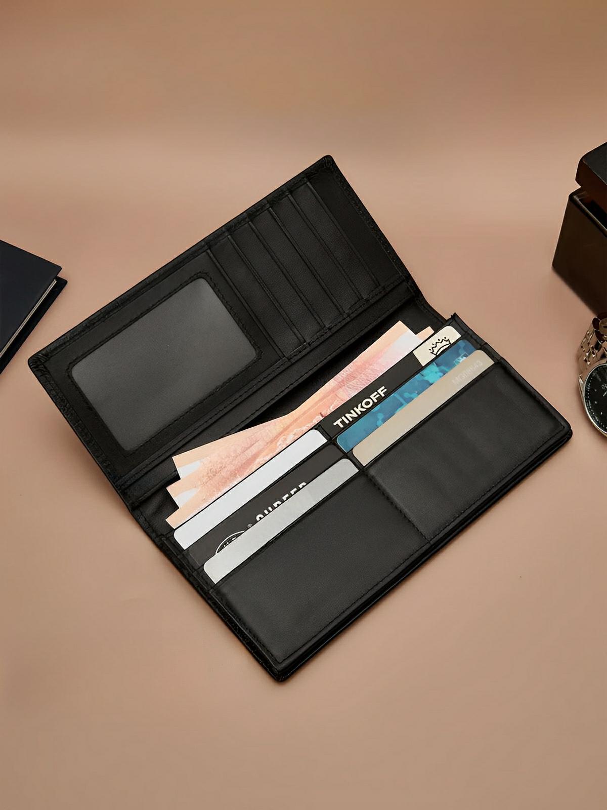 Portefeuille long cuir homme, texture crocodile, grande capacité, compartiments cartes et billets, modèle Sobek