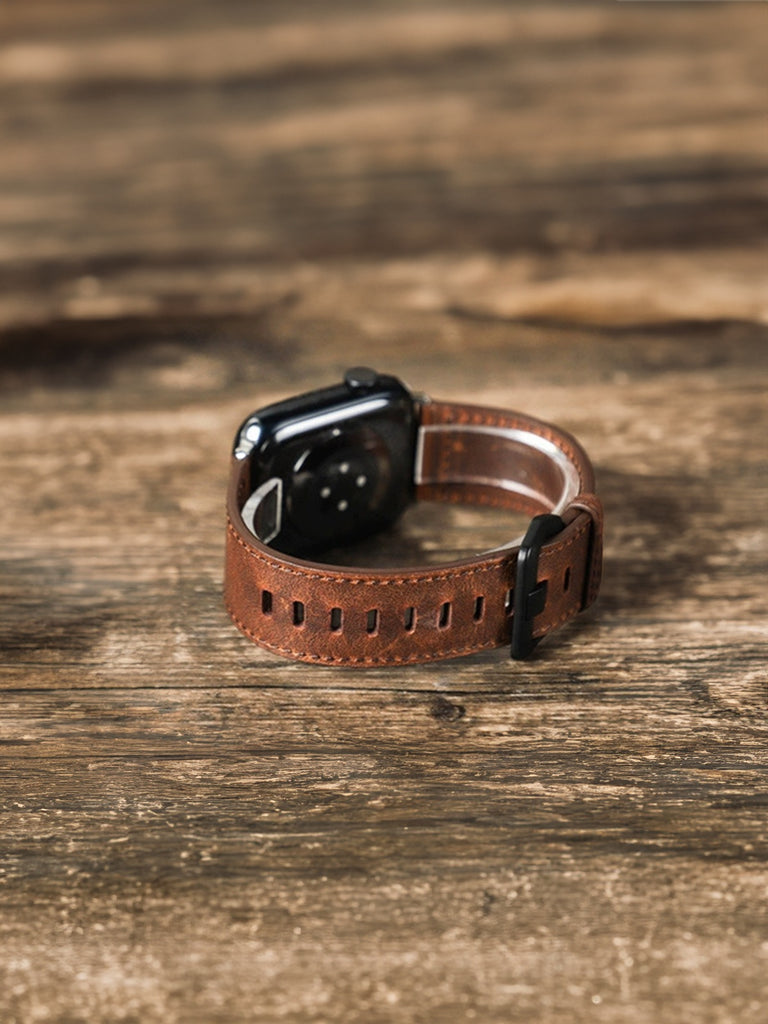 Vintage leather bracelet for Apple Watch, genuine leather, metal buckle, compatible with all series, Damio model