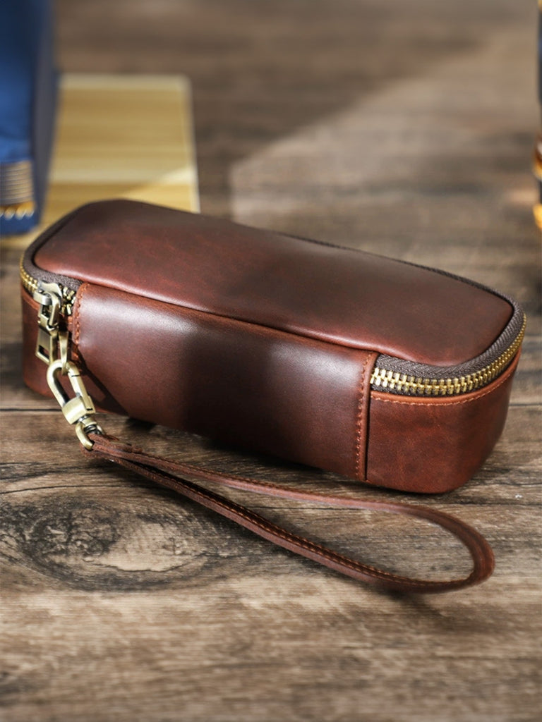 Pipe case, made of leather, refined and organized, Riquier model