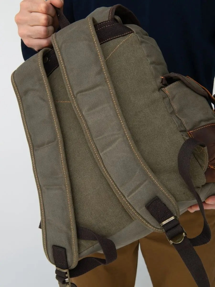 Sac à dos en toile cirée et cuir véritable, imperméable et spacieux, modèle Beltran