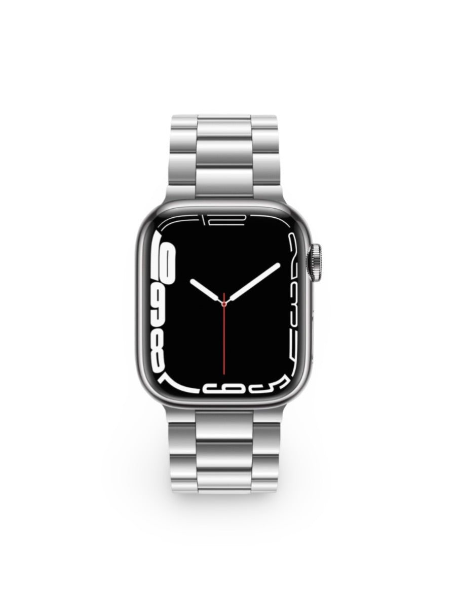 Bracelet acier inoxydable Apple Watch, design raffiné, maillons ajustables, fermoir invisible, confort et style, modèle Major