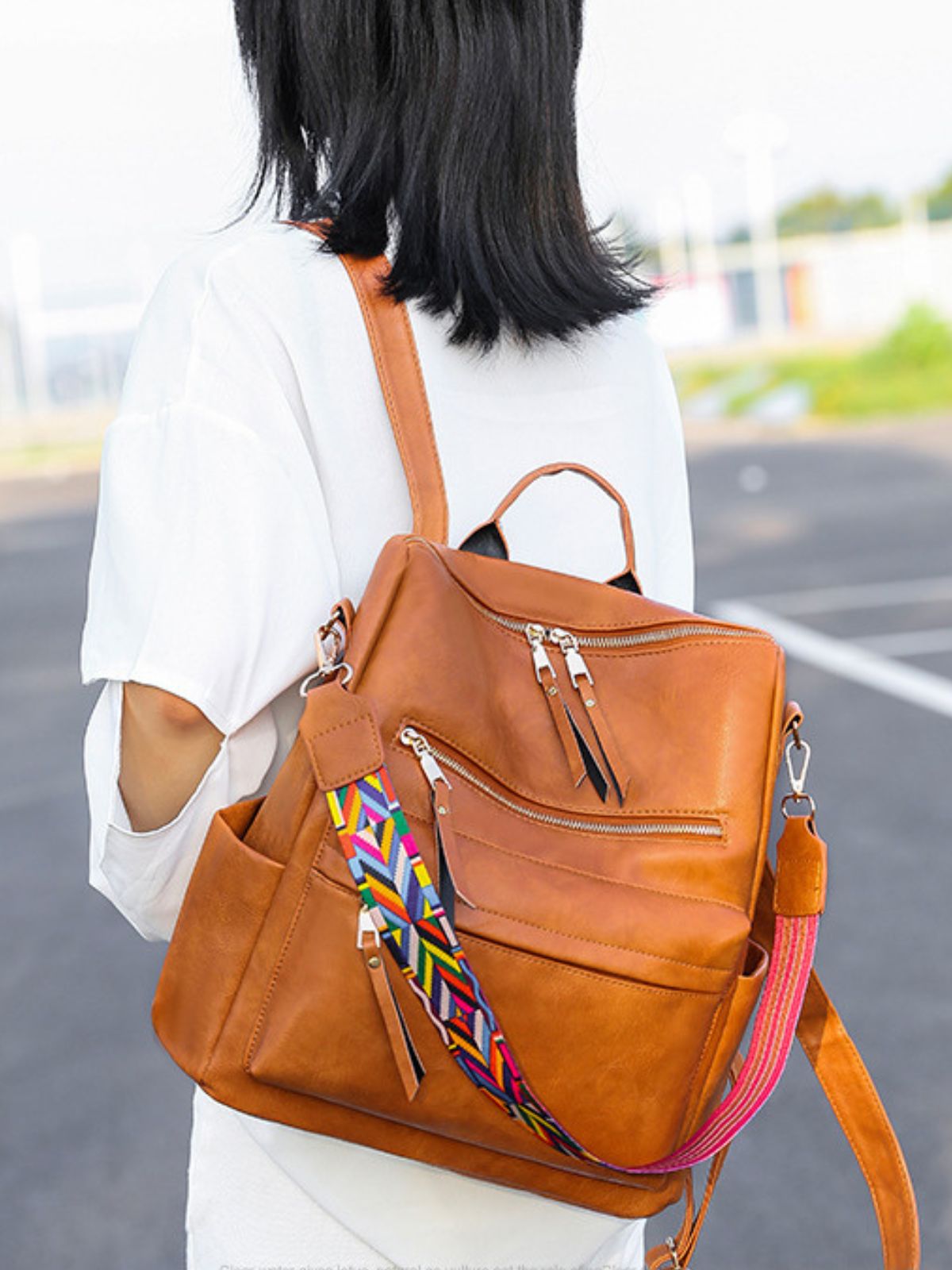 Damen Rucksack große Kapazität, weiches veganes Kunstleder, Mehrfachfächer, Stil, Modell Val