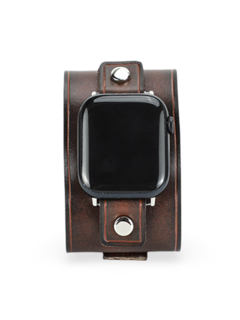 Large leather bracelet for Apple Watch, vintage strap, full-grain leather, retro design, Célian model