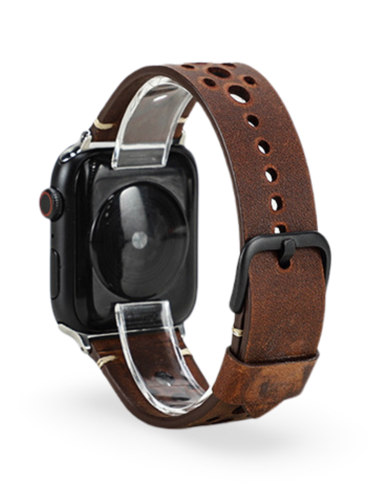 Armband Apple Watch aus vintage Leder, perforiertes Design, klassische Schnalle, Modell Lior